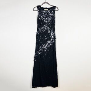 Sagaie Vintage Paillette Sequin Sparkle Embellished Mesh Sleeveless Midi Dress